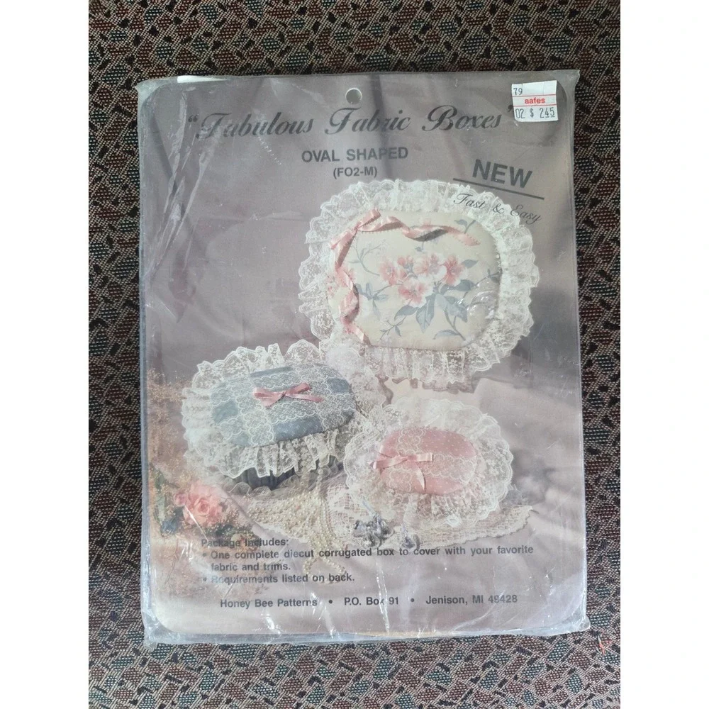 Honey Bee Patterns Fabulous Fabric Boxes Kit Set Heart & Oval Vintage DIY NEW